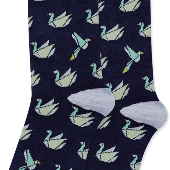Hot Sox Men's Origami Crane Crew 1 Pair Pack, Navy, Mens Shoe Size 6-12.5 - Picture 3 of 4